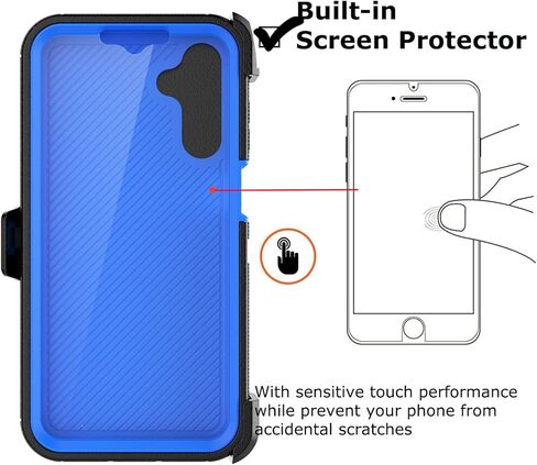 Takfox Galaxy A15 5G Case, for Samsung A15 5G Belt Clip Holster Phone Case with [Built-in Screen Protector] Kickstand Protective Rugged Heavy Duty Shockproof Dustproof Durable Cover-Black/Blue in Kuwait
