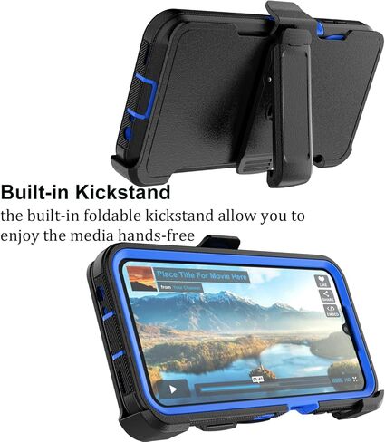 Takfox Galaxy A15 5G Case, for Samsung A15 5G Belt Clip Holster Phone Case with [Built-in Screen Protector] Kickstand Protective Rugged Heavy Duty Shockproof Dustproof Durable Cover-Black/Blue in Kuwait