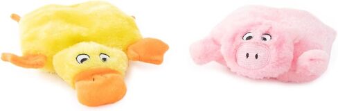 ZippyPaws Squeakie Pads - عبوتان من ألعاب الكلاب الخالية من الحشو، ألعاب الجراء القطيفة غير المحشوة، أشياء للكلاب الصغيرة والمتوسطة، ألعاب مسطحة تصدر صريرًا لعيد ميلاد الكلاب - البط والخنزير in Kuwait