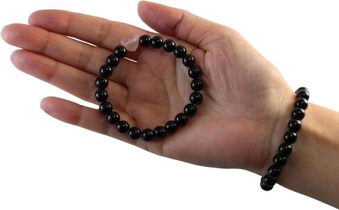 Black Onyx Beads with Natural Pink Rose Quartz Heart Charm Handmade Stretch Bracelet 7 inches in Saudi Arabia