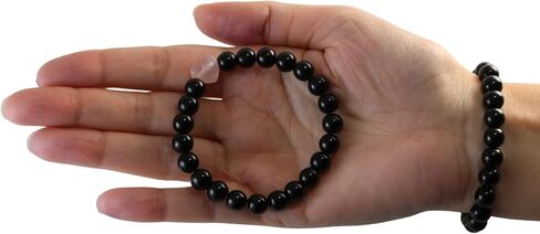 Black Onyx Beads with Natural Pink Rose Quartz Heart Charm Handmade Stretch Bracelet 7 inches in Saudi Arabia
