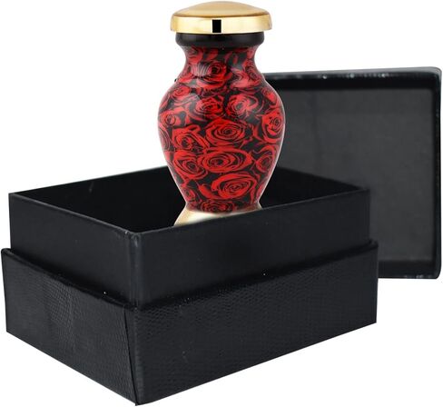 جريئة وإلهية وردة حمراء جميلة صغيرة تذكار لرماد الإنسان والحيوانات الأليفة | مع حقيبة مخملية وقمع - كمية واحدة in Kuwait