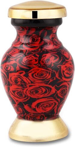 جريئة وإلهية وردة حمراء جميلة صغيرة تذكار لرماد الإنسان والحيوانات الأليفة | مع حقيبة مخملية وقمع - كمية واحدة in Kuwait