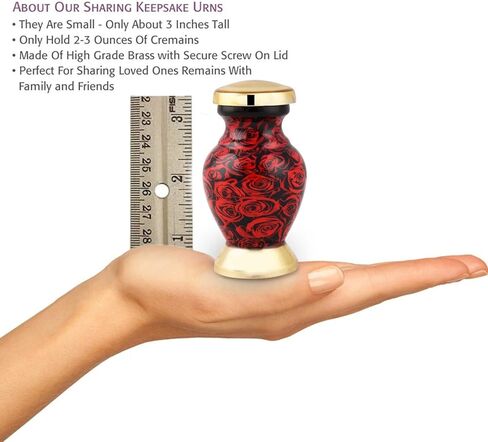 جريئة وإلهية وردة حمراء جميلة صغيرة تذكار لرماد الإنسان والحيوانات الأليفة | مع حقيبة مخملية وقمع - كمية واحدة in Kuwait