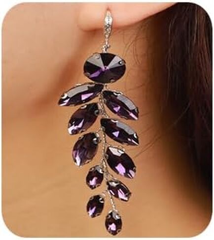 Blue Crystal Rhinestone Dangle Drop Earrings Silver Plated Crystal Chandelier Earrings Simple Lightweight Handmade Drop Dangle Earrings for Women and Girls in Kuwait