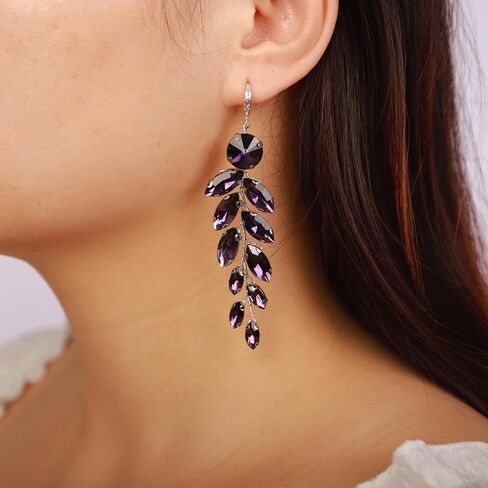 Blue Crystal Rhinestone Dangle Drop Earrings Silver Plated Crystal Chandelier Earrings Simple Lightweight Handmade Drop Dangle Earrings for Women and Girls in Kuwait