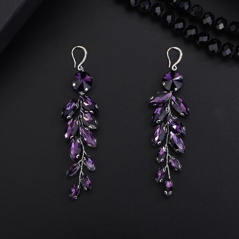 Blue Crystal Rhinestone Dangle Drop Earrings Silver Plated Crystal Chandelier Earrings Simple Lightweight Handmade Drop Dangle Earrings for Women and Girls in Kuwait