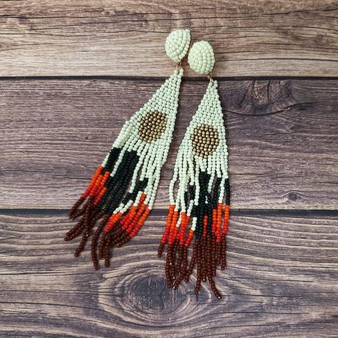 Beaded Western Tassel Post Earrings Handmade Navajo Earrings Rodeo Cactus in Saudi Arabia