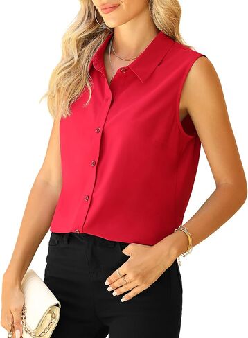 Jouica Womens Sleeveless Blouses Button Down Collared Shirts for Work Casual V Neck Tank Tops in Saudi Arabia
