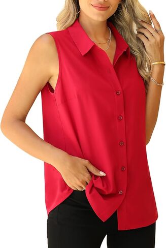 Jouica Womens Sleeveless Blouses Button Down Collared Shirts for Work Casual V Neck Tank Tops in Saudi Arabia