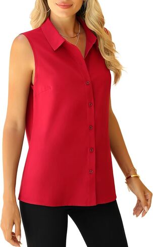Jouica Womens Sleeveless Blouses Button Down Collared Shirts for Work Casual V Neck Tank Tops in Saudi Arabia