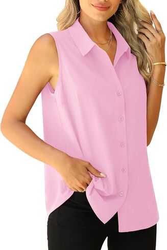 Jouica Womens Sleeveless Blouses Button Down Collared Shirts for Work Casual V Neck Tank Tops in Saudi Arabia