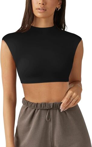 REORIA Women's Summer Sexy Trendy High Neck Sleeveless Y2k Going Out Crop Top T Shirts in Saudi Arabia