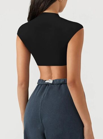 REORIA Women's Summer Sexy Trendy High Neck Sleeveless Y2k Going Out Crop Top T Shirts in Saudi Arabia