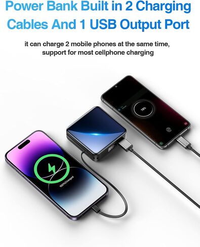 حزمة بطارية شاحن محمول بقوة 20000 مللي أمبير في الساعة مع كابلات شحن USB-C وiOS مدمجة وشاشة رقمية LED لهواتف iPhone 14 13 12 11 وSamsung Galaxy والمزيد in Saudi Arabia