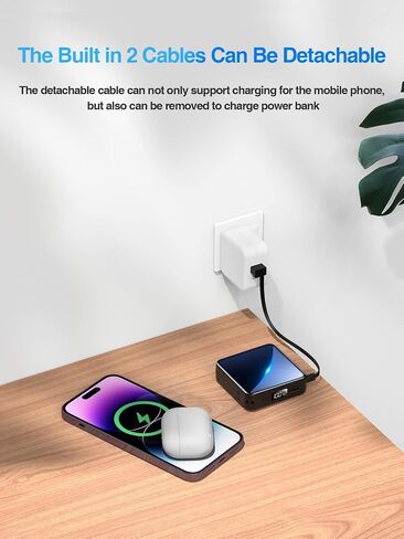 حزمة بطارية شاحن محمول بقوة 20000 مللي أمبير في الساعة مع كابلات شحن USB-C وiOS مدمجة وشاشة رقمية LED لهواتف iPhone 14 13 12 11 وSamsung Galaxy والمزيد in Saudi Arabia