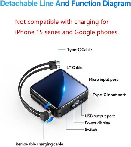 حزمة بطارية شاحن محمول بقوة 20000 مللي أمبير في الساعة مع كابلات شحن USB-C وiOS مدمجة وشاشة رقمية LED لهواتف iPhone 14 13 12 11 وSamsung Galaxy والمزيد in Saudi Arabia