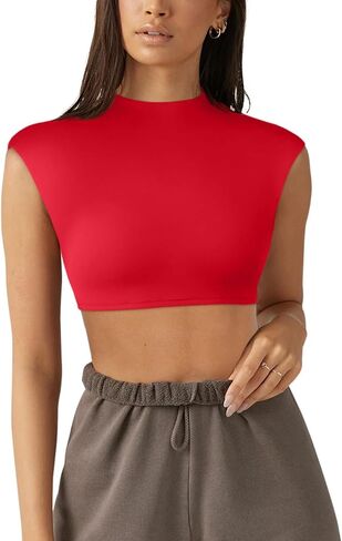REORIA Women's Summer Sexy Trendy High Neck Sleeveless Y2k Going Out Crop Top T Shirts in Saudi Arabia