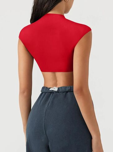 REORIA Women's Summer Sexy Trendy High Neck Sleeveless Y2k Going Out Crop Top T Shirts in Saudi Arabia