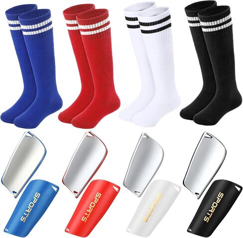 Funtery 4 Set Soccer Shin Guards Gift for Youth Kids Toddle Soccer Socks Protective Soccer Shin Pads for Boys Girls 3-6, 7-13 Years Teens Children, 4 Color in Saudi Arabia
