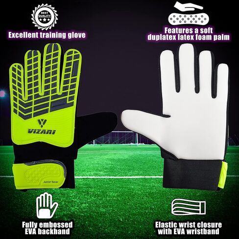 Vizari Junior Saver Goalkeeper Gloves: Premium Synthetic, Optimal Grip, Durable EVA Backhand, Secure Fit in Saudi Arabia