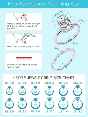KSTYLE Classic Moissanite Wedding Ring Set for Women 1.35-2.48CTTW | D Color-VVS1 | S925 Sterling Silver Engagement Rings 18K White Gold Plated Moissanite Bridal Rings Sets Promise Rings for Her in Saudi Arabia