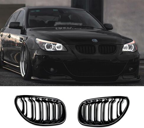 Front Kidney Grille Compatible with 2003-2009 BMW 5 series 520i 523i 525i 528i 530i 535i 550i BMW E60 Kidney Grill Glossy Black Double Slats in Saudi Arabia