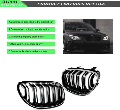 Front Kidney Grille Compatible with 2003-2009 BMW 5 series 520i 523i 525i 528i 530i 535i 550i BMW E60 Kidney Grill Glossy Black Double Slats in Saudi Arabia