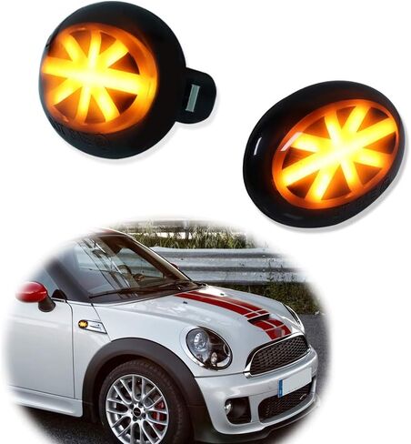 GTINTHEBOX عدسة مدخنة كهرمان LED للحاجز الجانبي لأضواء إشارة الانعطاف لـ 2007-2013 Mini Cooper Gen2 R55 R56 R57 R58 R59 - شعار Union Jack in Saudi Arabia