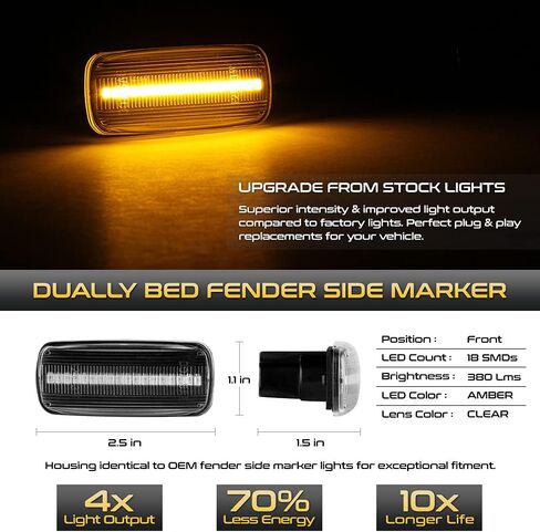 [4 قطع] لـ 2010-2018 RAM 3500 بيك اب مزدوج أحمر + كهرماني LED شريط خلفي للحاجز الخلفي مصباح التحديد الجانبي، جانب السائق والراكب in Saudi Arabia