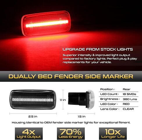 [4 قطع] لـ 2010-2018 RAM 3500 بيك اب مزدوج أحمر + كهرماني LED شريط خلفي للحاجز الخلفي مصباح التحديد الجانبي، جانب السائق والراكب in Saudi Arabia