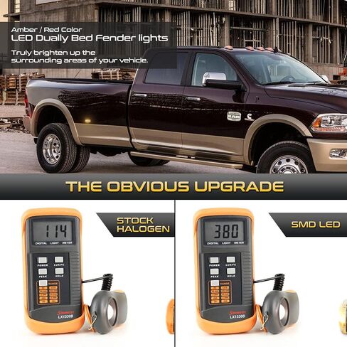 [4 قطع] لـ 2010-2018 RAM 3500 بيك اب مزدوج أحمر + كهرماني LED شريط خلفي للحاجز الخلفي مصباح التحديد الجانبي، جانب السائق والراكب in Saudi Arabia