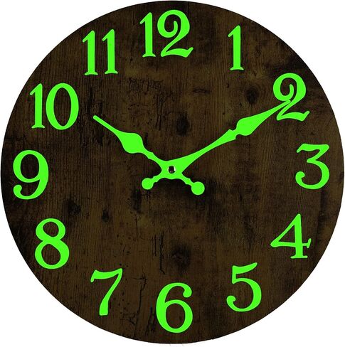 Luminous Wall Clock, Silent Non-Ticking 12'' Night Light Wall Clocks Battery Operated, Country Style Wooden Illuminated Wall Clock Decorative for Kitchen, Home, Bedrooms, Office (Black) in Saudi Arabia