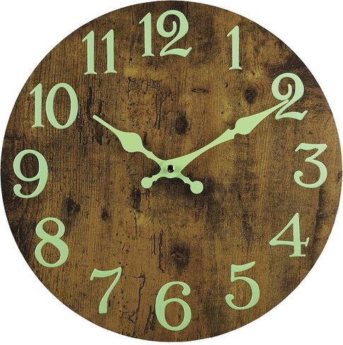 Luminous Wall Clock, Silent Non-Ticking 12'' Night Light Wall Clocks Battery Operated, Country Style Wooden Illuminated Wall Clock Decorative for Kitchen, Home, Bedrooms, Office (Black) in Saudi Arabia