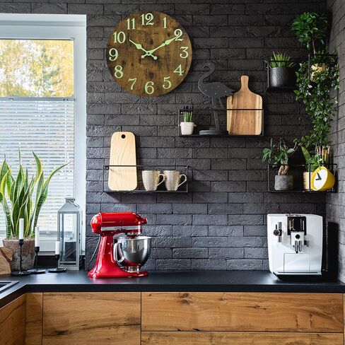 Luminous Wall Clock, Silent Non-Ticking 12'' Night Light Wall Clocks Battery Operated, Country Style Wooden Illuminated Wall Clock Decorative for Kitchen, Home, Bedrooms, Office (Black) in Saudi Arabia