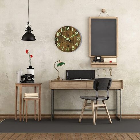 Luminous Wall Clock, Silent Non-Ticking 12'' Night Light Wall Clocks Battery Operated, Country Style Wooden Illuminated Wall Clock Decorative for Kitchen, Home, Bedrooms, Office (Black) in Saudi Arabia