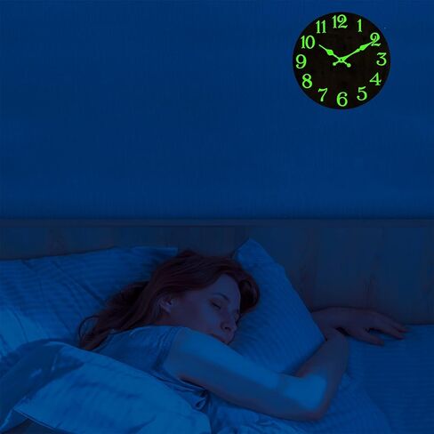 Luminous Wall Clock, Silent Non-Ticking 12'' Night Light Wall Clocks Battery Operated, Country Style Wooden Illuminated Wall Clock Decorative for Kitchen, Home, Bedrooms, Office (Black) in Saudi Arabia
