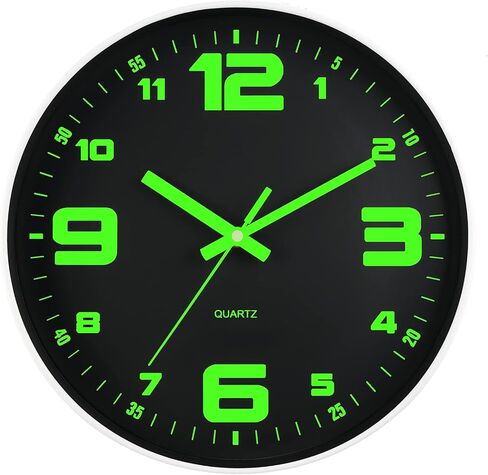 Luminous Wall Clock, Silent Non-Ticking 12'' Night Light Wall Clocks Battery Operated, Country Style Wooden Illuminated Wall Clock Decorative for Kitchen, Home, Bedrooms, Office (Black) in Saudi Arabia