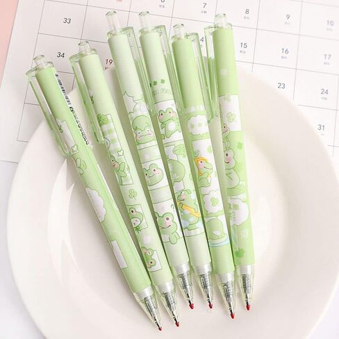 6 PCS Cute Pens Black Gel Ink Pens,Green Frog Gel Pens Cute Cartoon Animal Pen,Retractable Pens Ballpoint Pen(0.5mm) Writing and Correction Supplies in Saudi Arabia