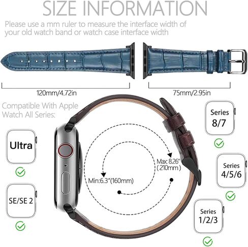 حزام من الجلد الطبيعي متوافق مع سوار ساعة Apple 38 مم 40 مم 41 مم 42 مم 44 مم 45 مم 49 مم للنساء والرجال، أساور معصم منقوشة على شكل تمساح بديلة لسلسلة iWatch 8 7 6 SE 5 4 3 2 1 Ultra in Kuwait