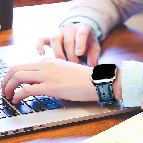 حزام من الجلد الطبيعي متوافق مع سوار ساعة Apple 38 مم 40 مم 41 مم 42 مم 44 مم 45 مم 49 مم للنساء والرجال، أساور معصم منقوشة على شكل تمساح بديلة لسلسلة iWatch 8 7 6 SE 5 4 3 2 1 Ultra in Kuwait