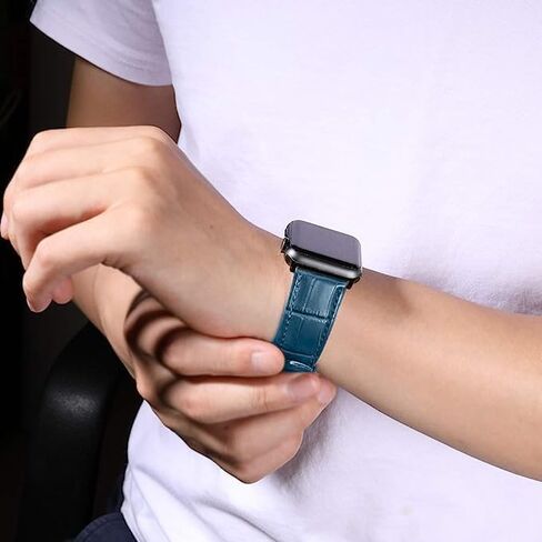 حزام من الجلد الطبيعي متوافق مع سوار ساعة Apple 38 مم 40 مم 41 مم 42 مم 44 مم 45 مم 49 مم للنساء والرجال، أساور معصم منقوشة على شكل تمساح بديلة لسلسلة iWatch 8 7 6 SE 5 4 3 2 1 Ultra in Kuwait