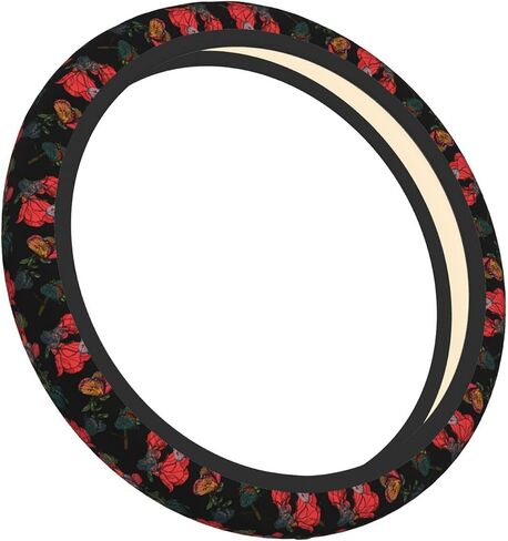 Car Steering Wheel Cover,Red Flowers and Butterflies Universal 15 Inch Steering Wheel Protector Non-Slip Durable Car Accessories for Men Women in Kuwait
