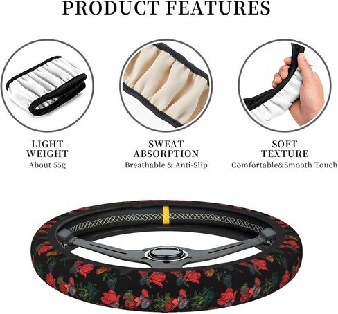 Car Steering Wheel Cover,Red Flowers and Butterflies Universal 15 Inch Steering Wheel Protector Non-Slip Durable Car Accessories for Men Women in Kuwait