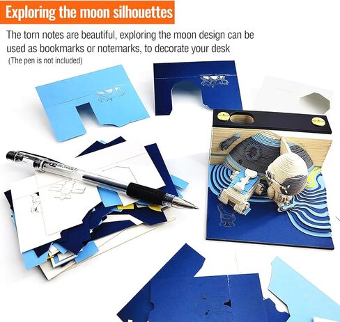 لوحة مذكرة ثلاثية الأبعاد قابلة للتمزيق، 118 ورقة تقويم فني ثلاثي الأبعاد 2024 لاستكشاف القمر، وسادات فنية لنحت الورق، ملاحظة لاصقة ذاتية الصنع، هدايا لمحبي الفضاء القمري الإبداعي in Kuwait