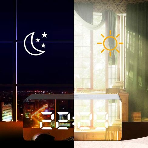 سطح مرآة منبه رقمي من Betus Aesthetic - وضع ليلي خافت، شاشة عرض أرقام LED كبيرة، غفوة - USB وبطارية تعمل - ساعة مدمجة لغرفة النوم والمكتب والسفر المحمولة (أبيض) in Kuwait