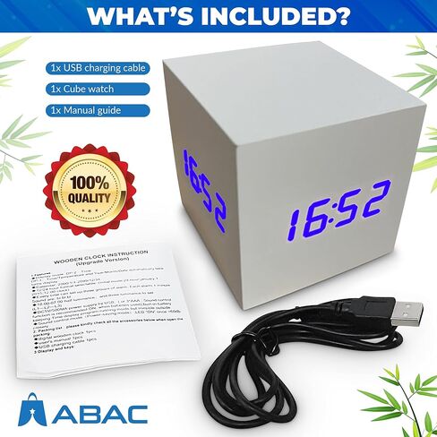 ساعة منبه ABAC - ساعة خشبية حديثة لمنضدة ومكتب - ساعة جمالية ثلاثية الجوانب مع ميزة التنبيه - وظيفة التحكم الصوتي - ساعة مكتب رقمية قابلة للتعديل ... in Saudi Arabia