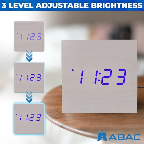 ساعة منبه ABAC - ساعة خشبية حديثة لمنضدة ومكتب - ساعة جمالية ثلاثية الجوانب مع ميزة التنبيه - وظيفة التحكم الصوتي - ساعة مكتب رقمية قابلة للتعديل ... in Saudi Arabia