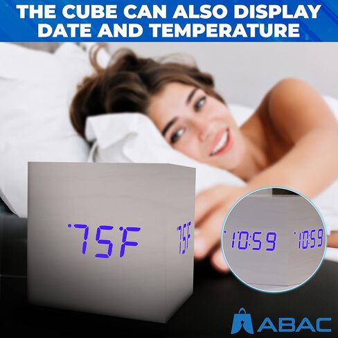 ساعة منبه ABAC - ساعة خشبية حديثة لمنضدة ومكتب - ساعة جمالية ثلاثية الجوانب مع ميزة التنبيه - وظيفة التحكم الصوتي - ساعة مكتب رقمية قابلة للتعديل ... in Saudi Arabia