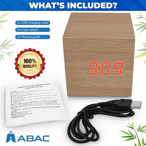 ساعة منبه ABAC - ساعة خشبية حديثة لمنضدة ومكتب - ساعة جمالية ثلاثية الجوانب مع ميزة التنبيه - وظيفة التحكم الصوتي - ساعة مكتب رقمية قابلة للتعديل ... in Saudi Arabia